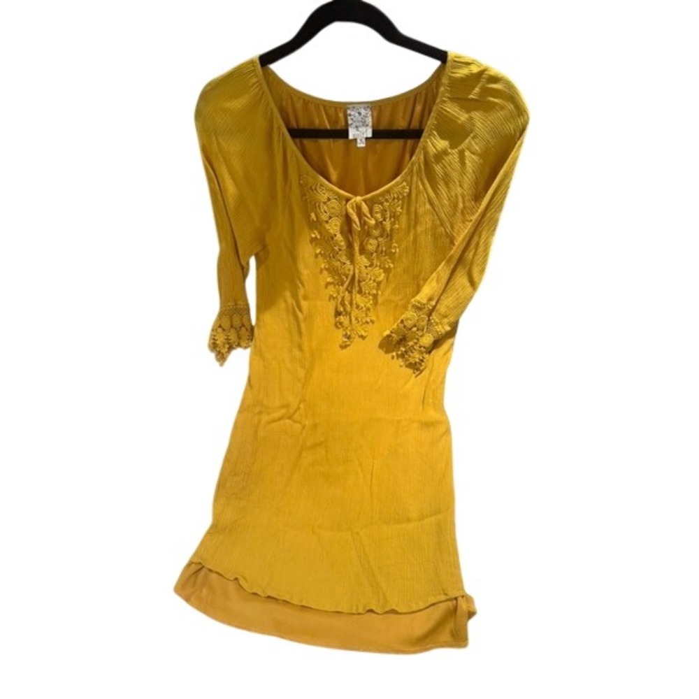Naif‎ short dress in mustard colorway boho hippie celestial crocheted Sz S - Picture 2 of 6